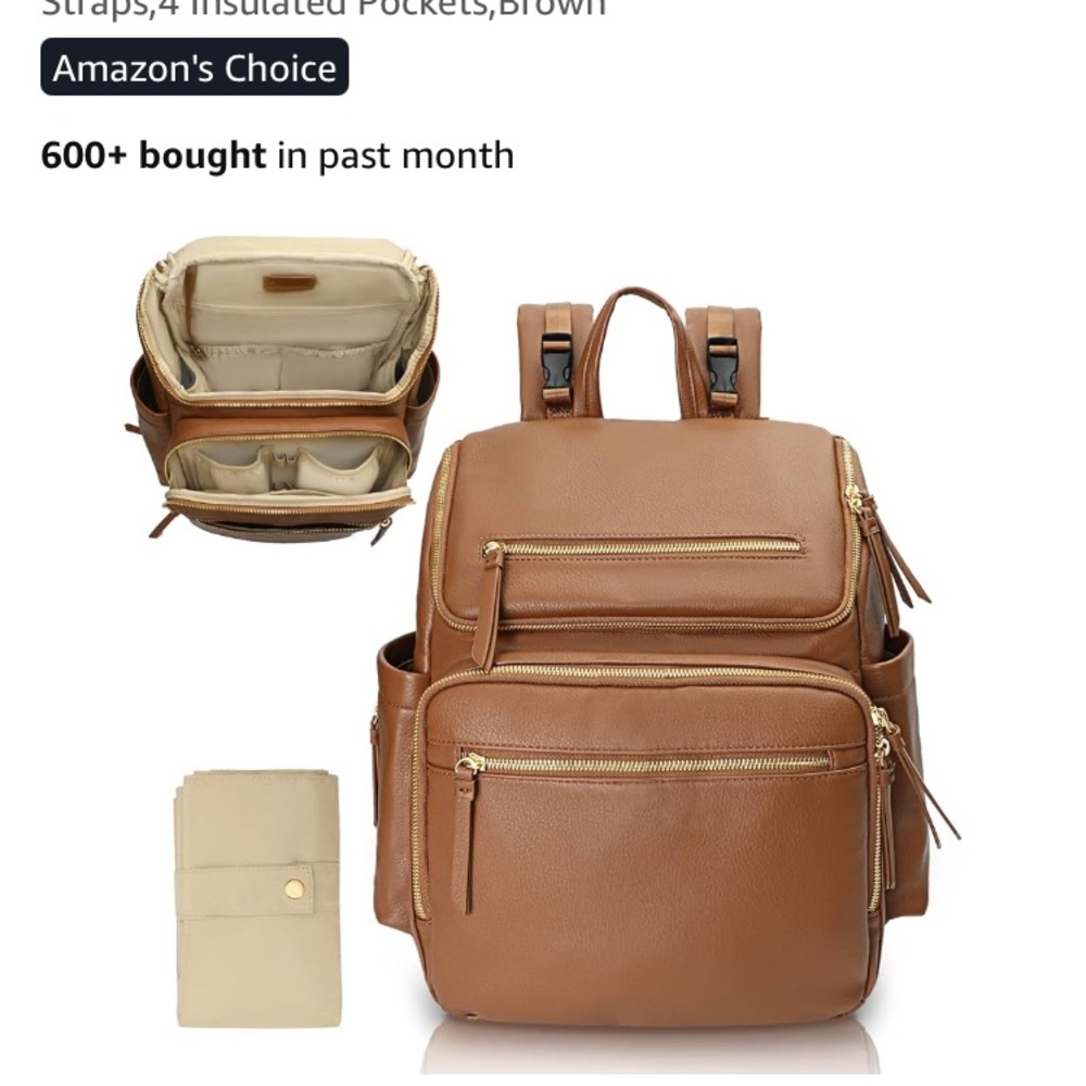 Elegant Tan Leather Backpack Diaper Bag